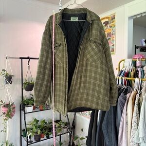 Ozark Trail Quilted Flannel Shirt Jacket Olive Green‎ Plaid Oversized